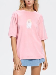 Bawełniany t-shirt z nadrukiem - różowy