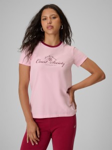 4F T-shirt regular z nadrukiem damski - różowy M