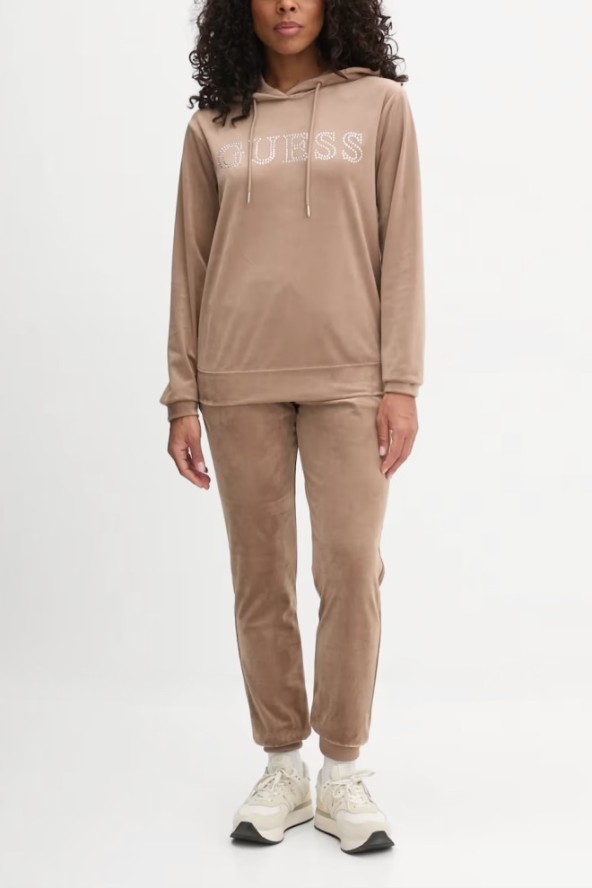 GUESS Brązowa welurowa damska bluza Couture, Rozmiar M