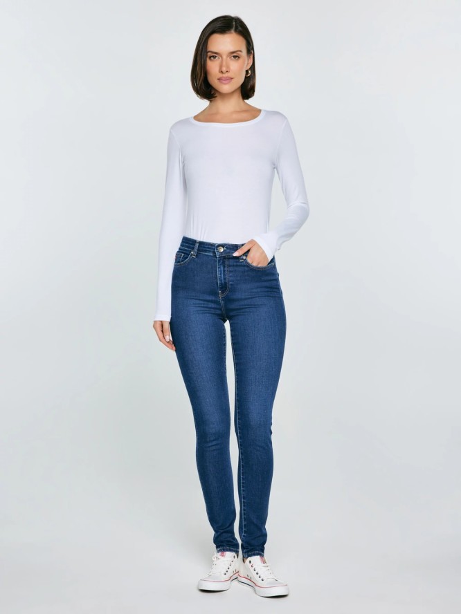 Jeansy damskie skinny z wysokim stanem granatowe Clara 658