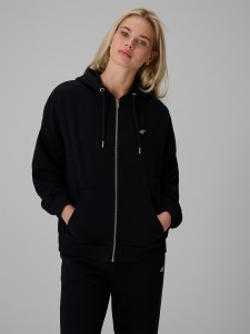 4F Bluza dresowa loose z kapturem damska - czarna XS