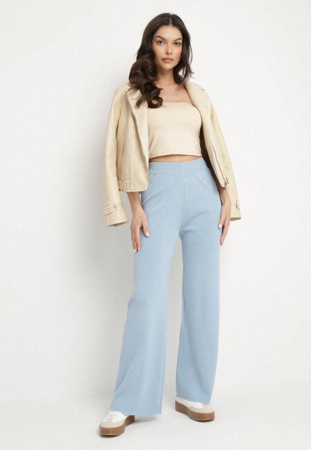 Niebieskie Spodnie z Wiskozą o Szerokim Kroju Erariela