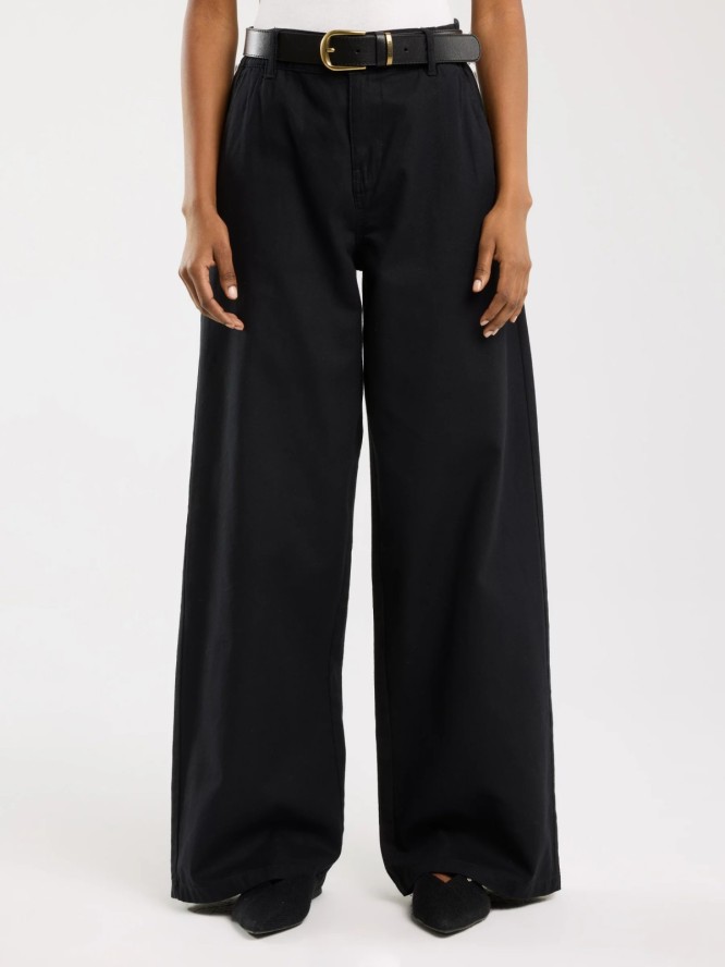 Spodnie damskie z szeroką nogawką z dodatkiem lnu czarne Malu 907