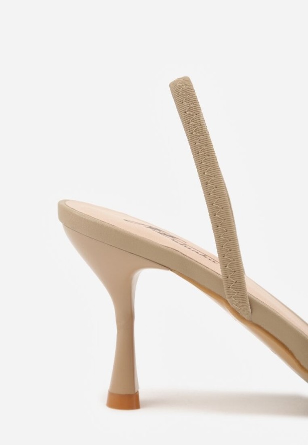 Ciemnobeżowe Sandały na Szpilce z Koronką Caskstar