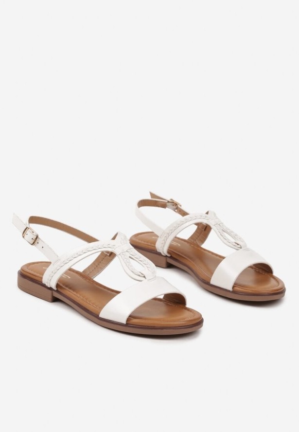 Białe Sandały Boho z Plecionym Paseczkiem i Zapięciem na Sprzączkę Deliven