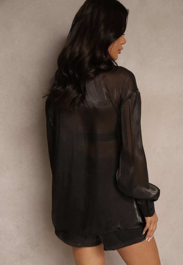 Czarny Wiskozowy Komplet z Bawełną Szorty i Koszula Lunosena