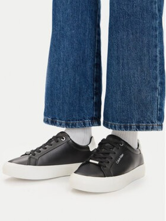 Calvin Klein Sneakersy Vulc Lace Up Lth/Moire Bt HW0HW02747 Czarny