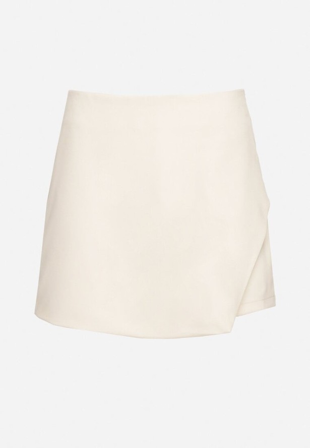 Jasnobeżowe Spódnico-Szorty z Wiskozą o Asymetrycznym Kroju z Wysokim Stanem Calisse