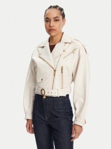Just Cavalli Kurtka skórzana 78PAVP05 Biały Loose Fit