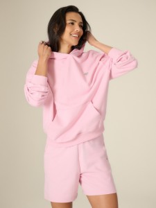 4F Bluza dresowa loose z kapturem damska - różowa XL