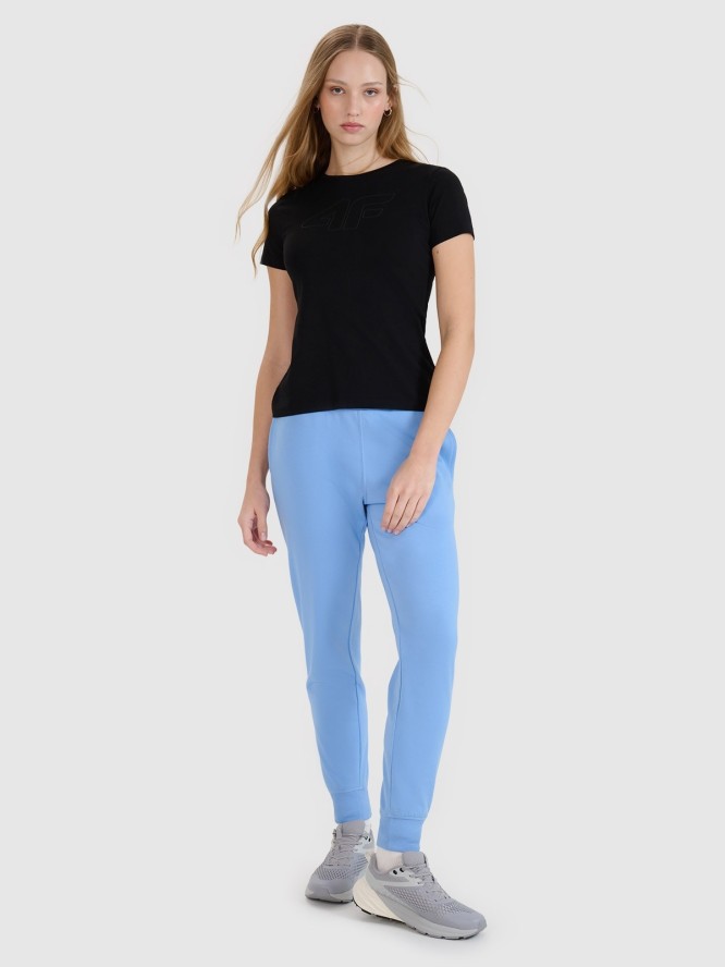 4F T-shirt slim z nadrukiem damski - czarny XS