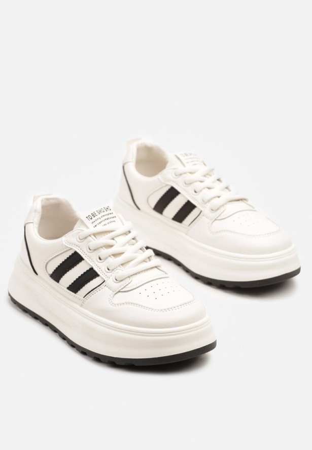 Beżowo-Czarne Sneakersy z Geometrycznym Wzorem Fonawia