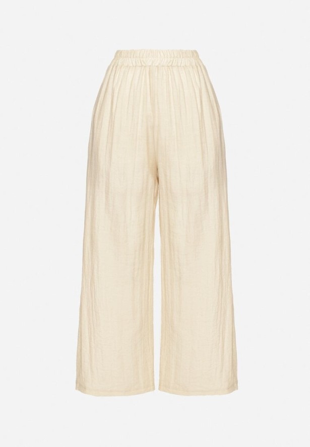 Jasnobeżowe Spodnie Palazzo z Lnu i Wiskozy z Wysokim Stanem Linawena