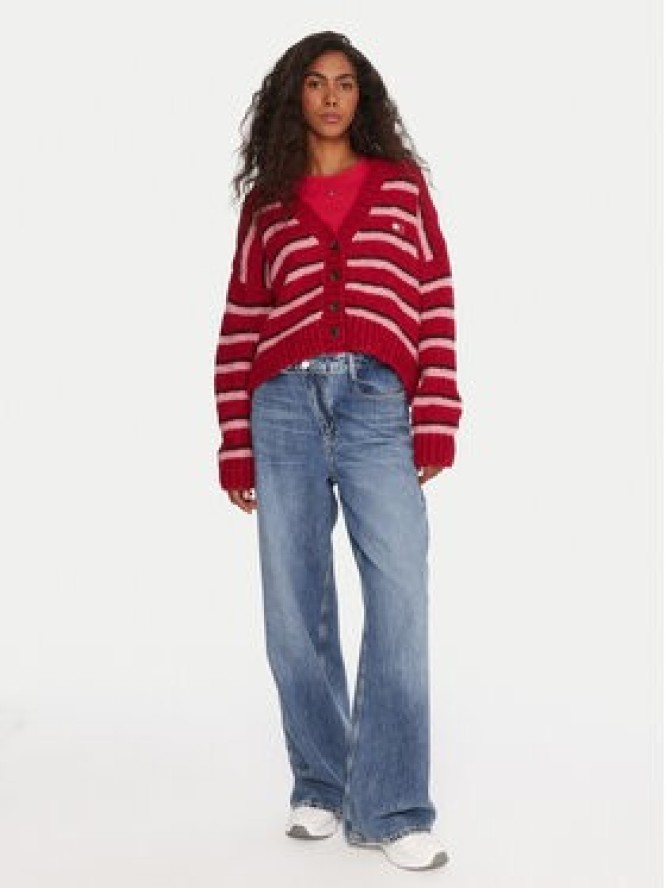 Tommy Jeans Kardigan Badge DW0DW21678 Czerwony Relaxed Fit