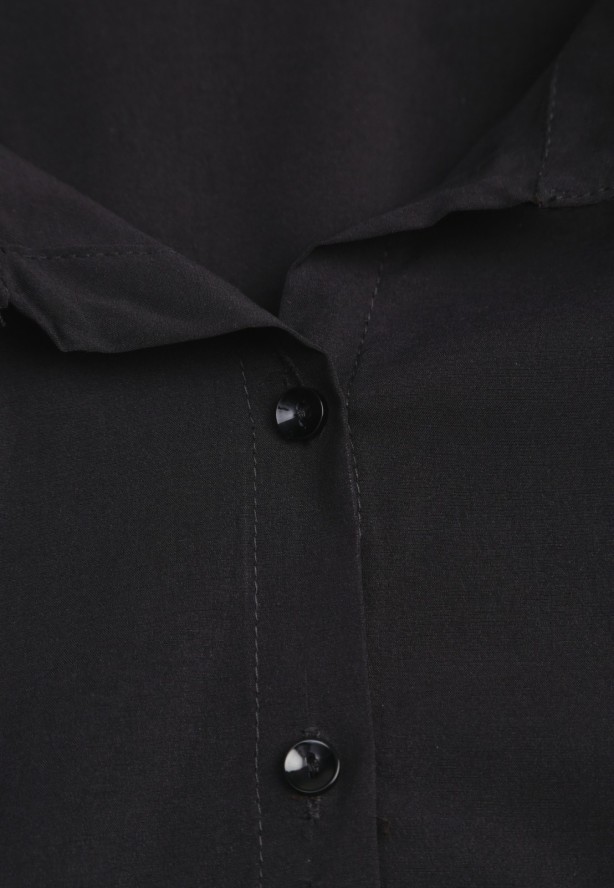 Czarna Gładka Koszula Zapinana na Guziki Hejora
