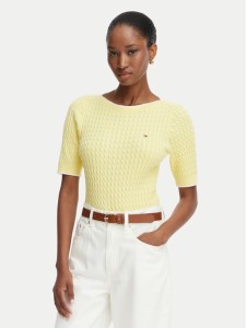 Tommy Hilfiger Sweter Fine Gg Cable Boat WW0WW50103 Żółty jasny Regular Fit