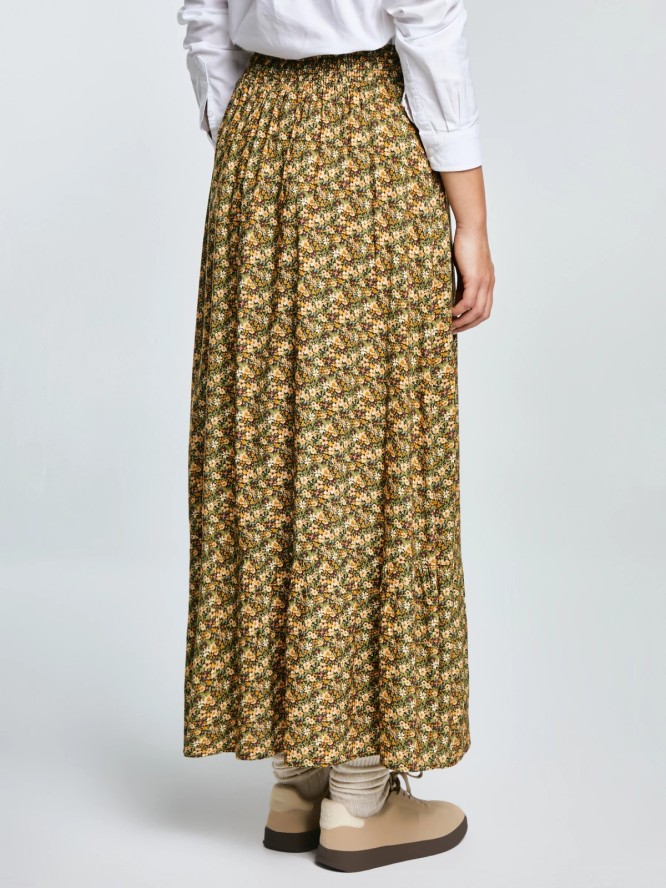 Spódnica damska midi z wiskozy z motywem kwiatowym żółta Inger 201