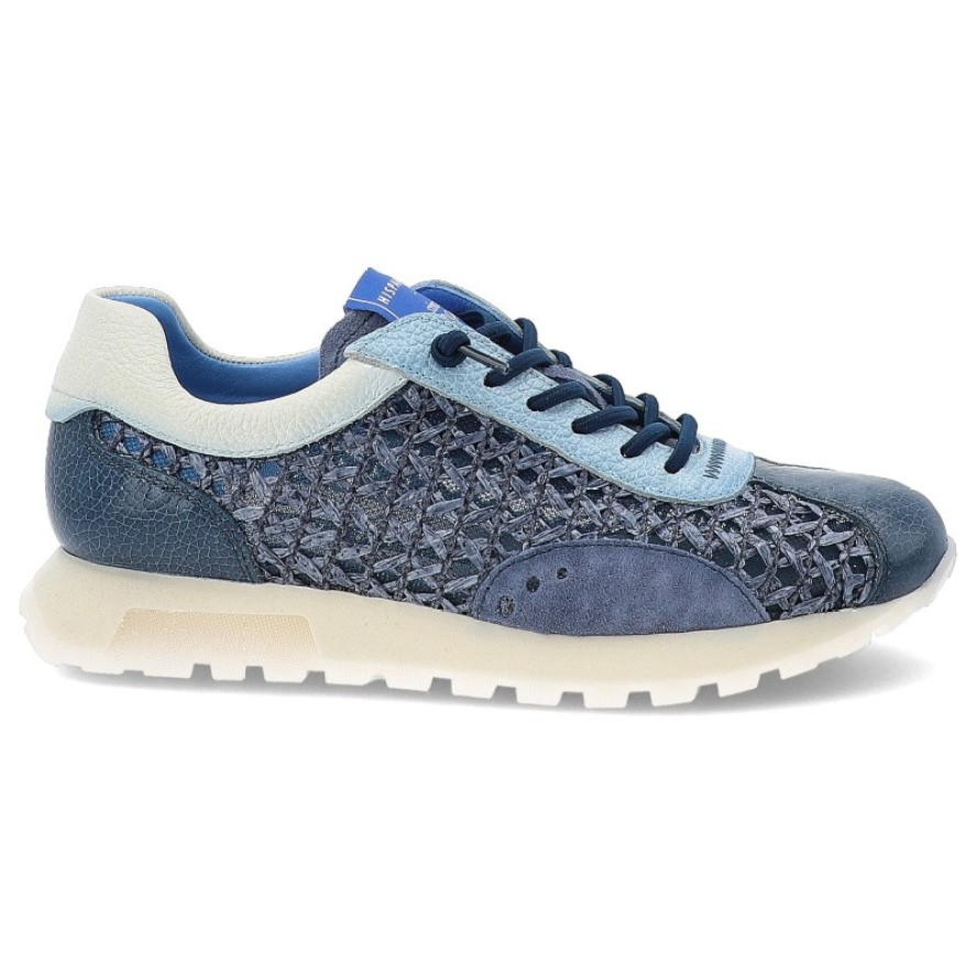 Sneakersy damskie Hispanitas, ze skóry naturalnej z tekstylnymi wstawkami sportowy fason ze sznurowaniem lekka podeszwa, niebieskie, RHV264741 Bolero
