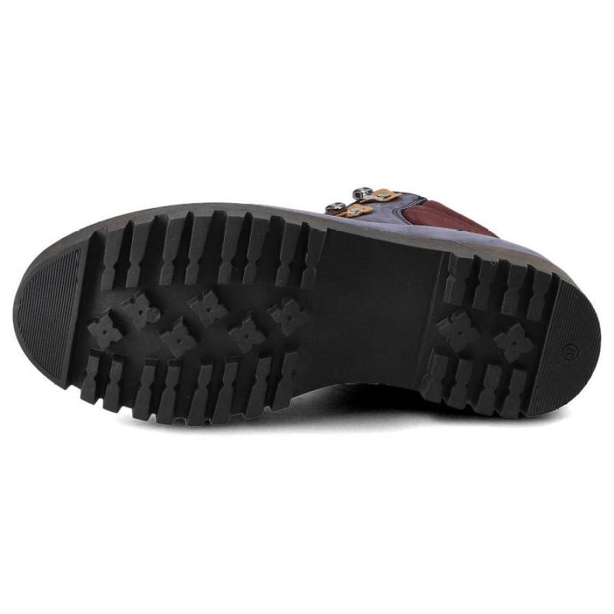 Granatowe Botki Pollonus Damskie Skórzane Obuwie