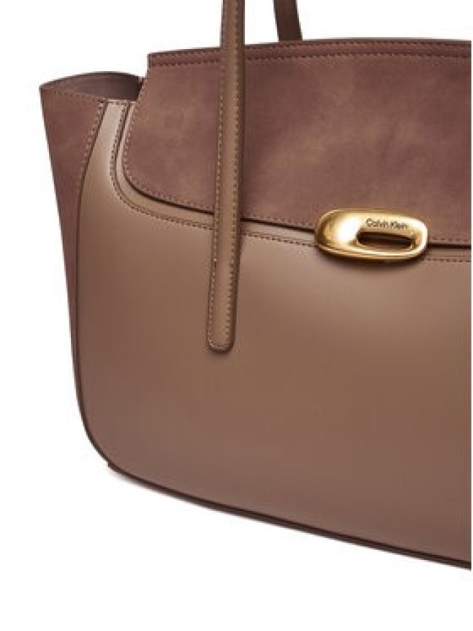 Calvin Klein Torebka Hardware Brushed Flap Tote Bag LV04F3336G Beżowy