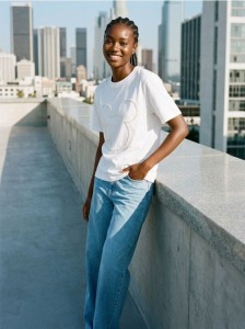 Bawełniana koszulka z aplikacją 3D Minnie Mouse - kremowy