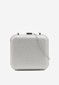 Srebrna Kwadratowa Torebka Kopertówka z Łańcuszkiem Zdobiona Cyrkoniami Realina