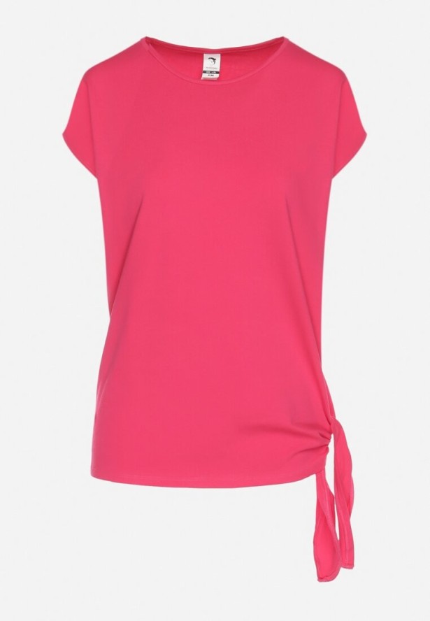 Różowy Bawełniany T-shirt z Wiązaniem Falmio