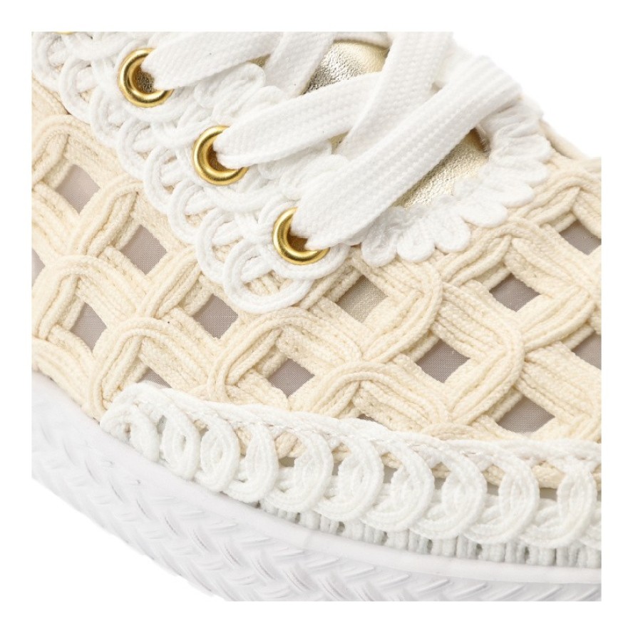 Półbuty damskie S.Barski, z materiału pleciona cholewka sznurowanie lekka podeszwa styl casual, białe, GR61-5951