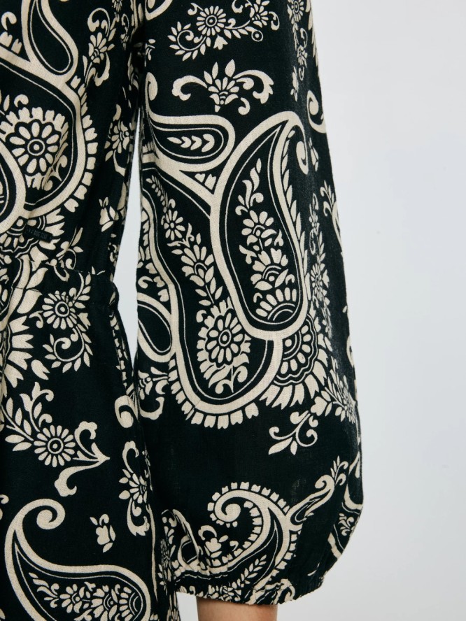 Sukienka damska midi ze wzorem paisley czarna Mazekin 907