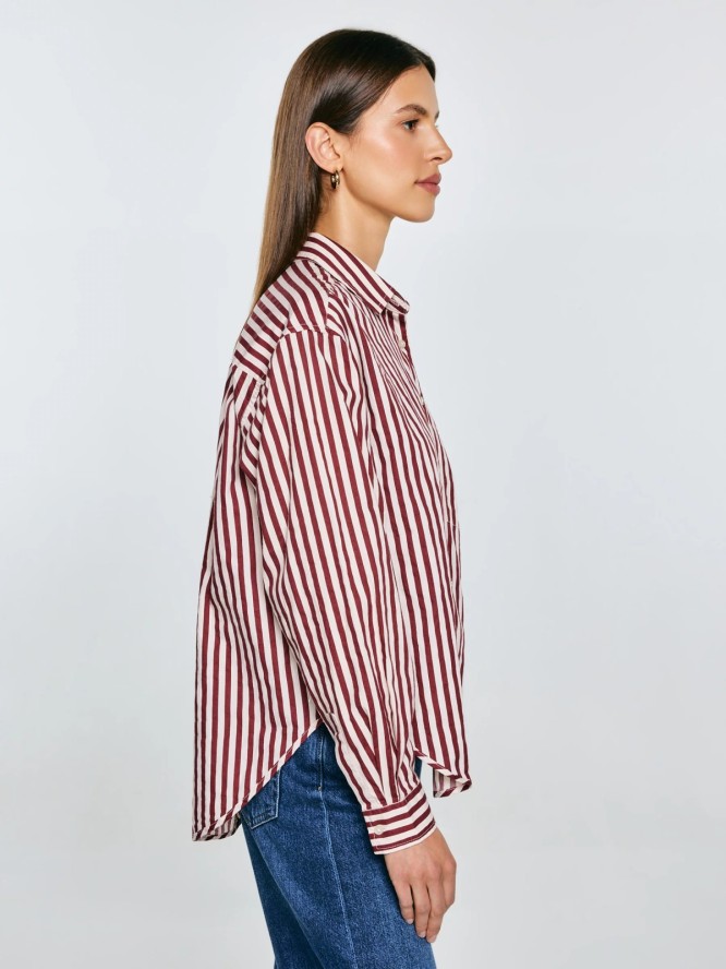 Koszula damska luźna w paski bordowo-kremowe Tina 604