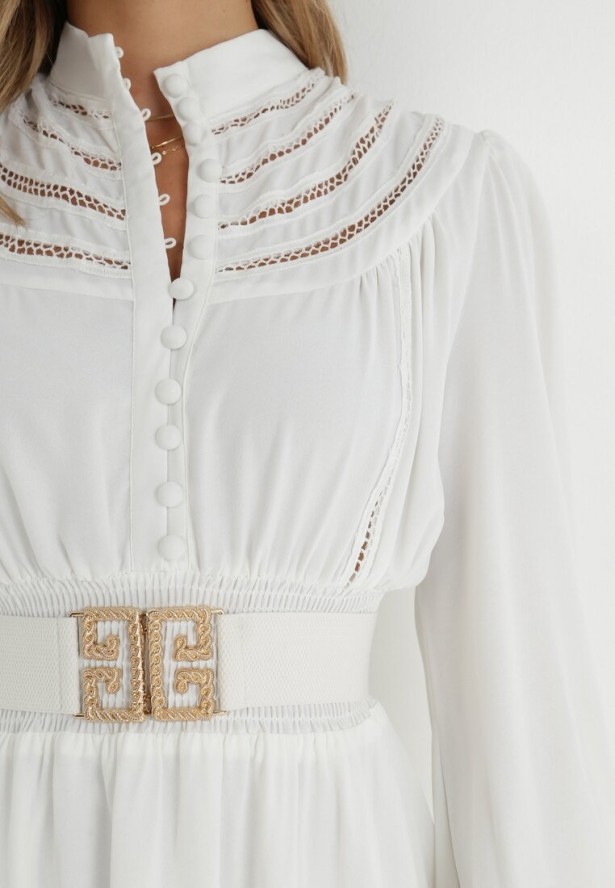 Biała Sukienka z Paskiem Laodyle