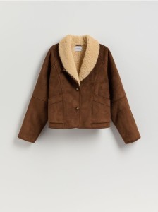 Krótka kurtka z imitacji kożucha - brązowy