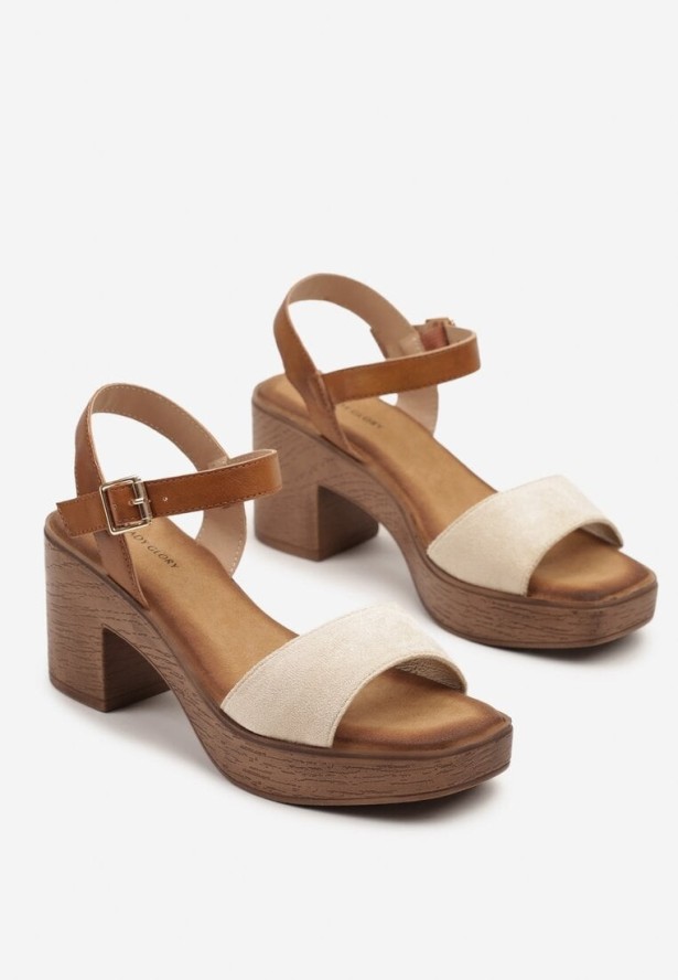 Beżowe Sandały w Stylu Drewniaków ze Sprzączką Zenvanis