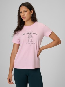 4F T-shirt regular z nadrukiem damski - różowy XS