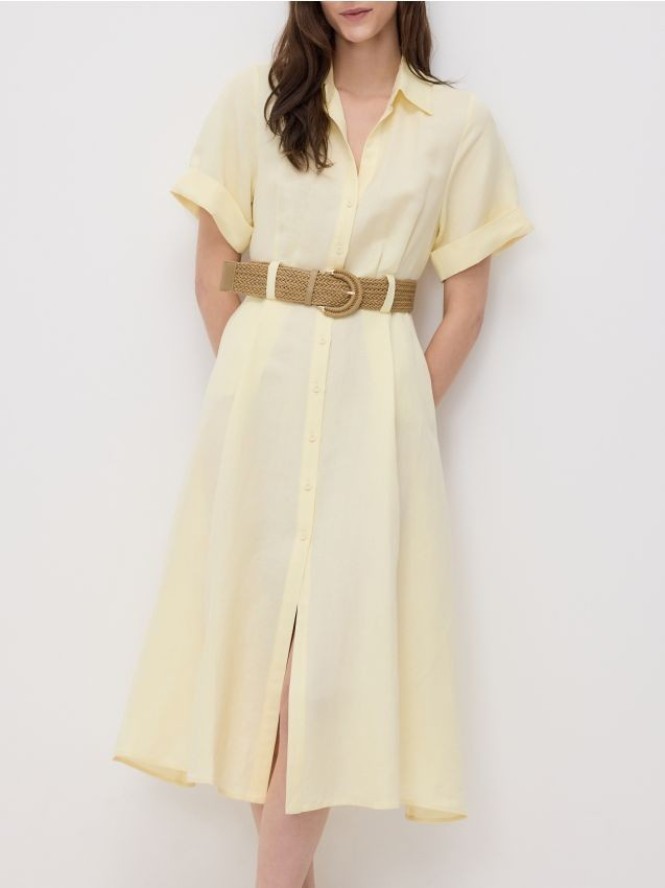 Sukienka midi z dodatkiem lnu - jasnożółty