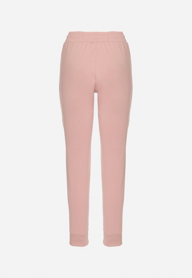 Różowe Bawełniane Spodnie Dresowe ze Ściągaczami i Wysokim Stanem Glindda