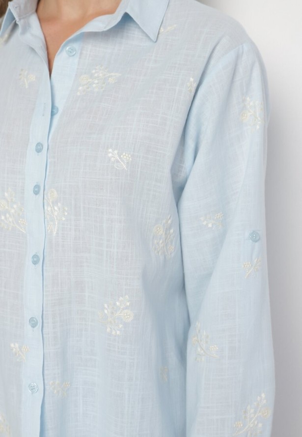 Niebieska Bawełniana Koszula z Regulowanymi Rękawami Domira