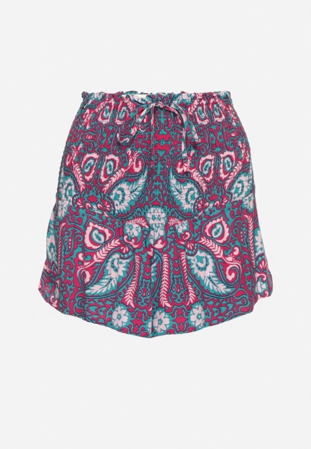 Fioletowe Szorty z Bawełny z Wysokim Stanem i Gumkami w Talii we Wzór Paisley Jenanellis