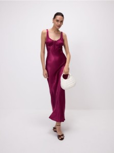 Satynowa sukienka z wiskozy - burgundowy