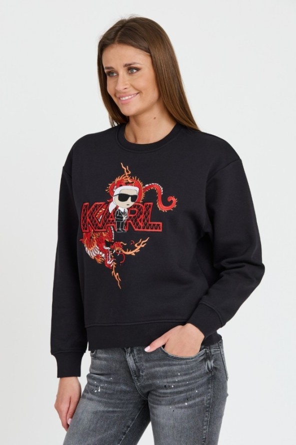 KARL LAGERFELD Czarna damska bluza ikonik lny, Rozmiar XS