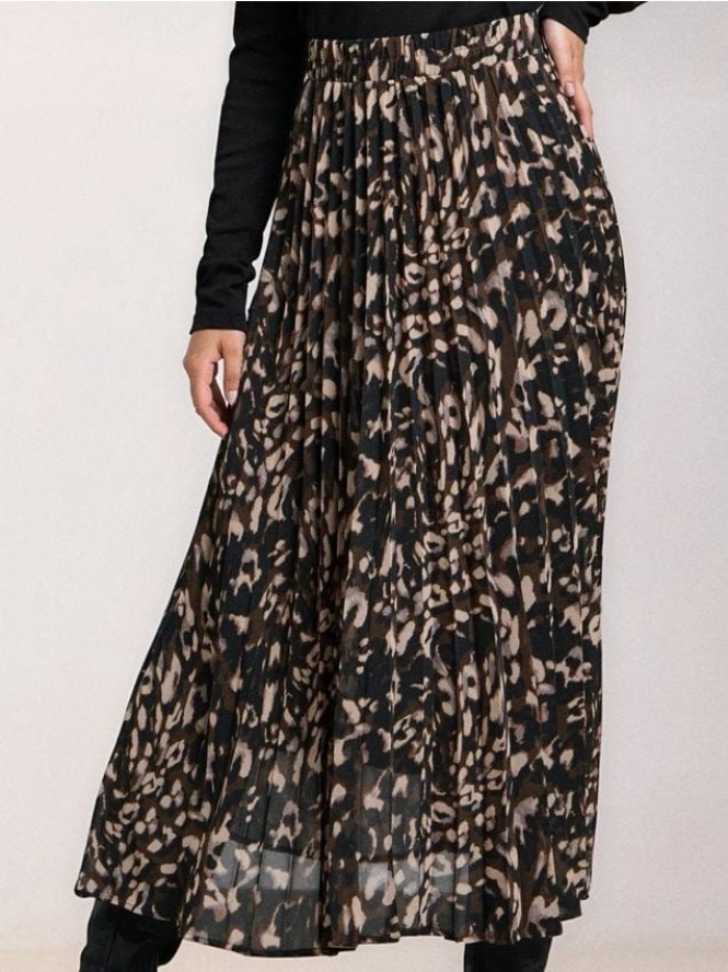 Plisowana spódnica midi ze wzorkiem - wielobarwny