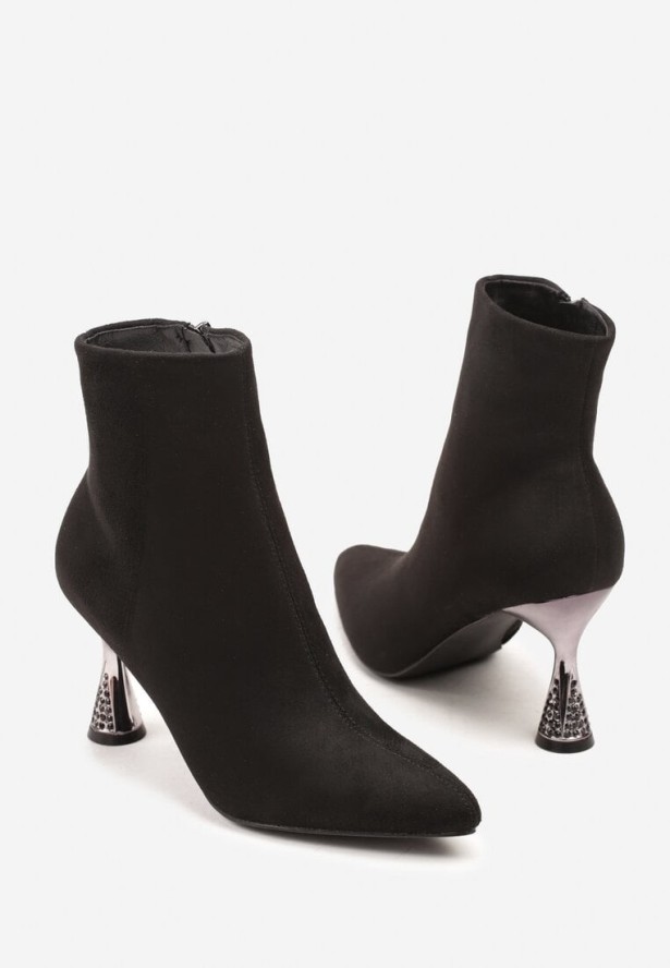 Czarne Botki Vices na Ozdobnym Obcasie w Kształcie Klepsydry Zaive