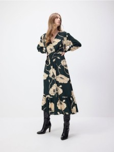 Kopertowa sukienka z wiskozy - ciemnozielony