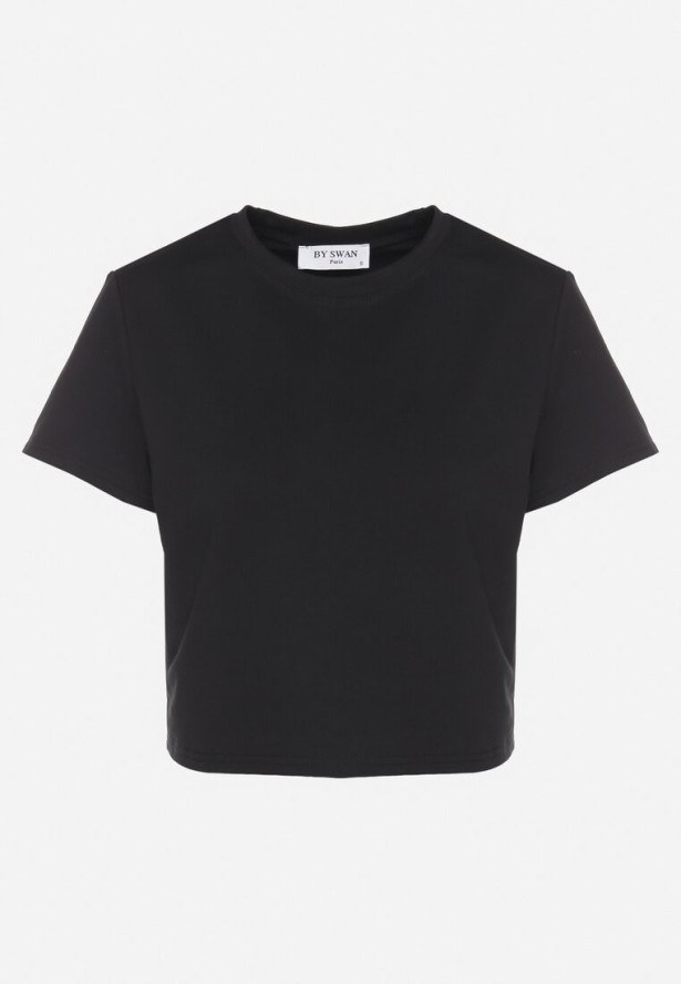 Czarny T-shirt z Bawełny o Krótkim Kroju Galarina