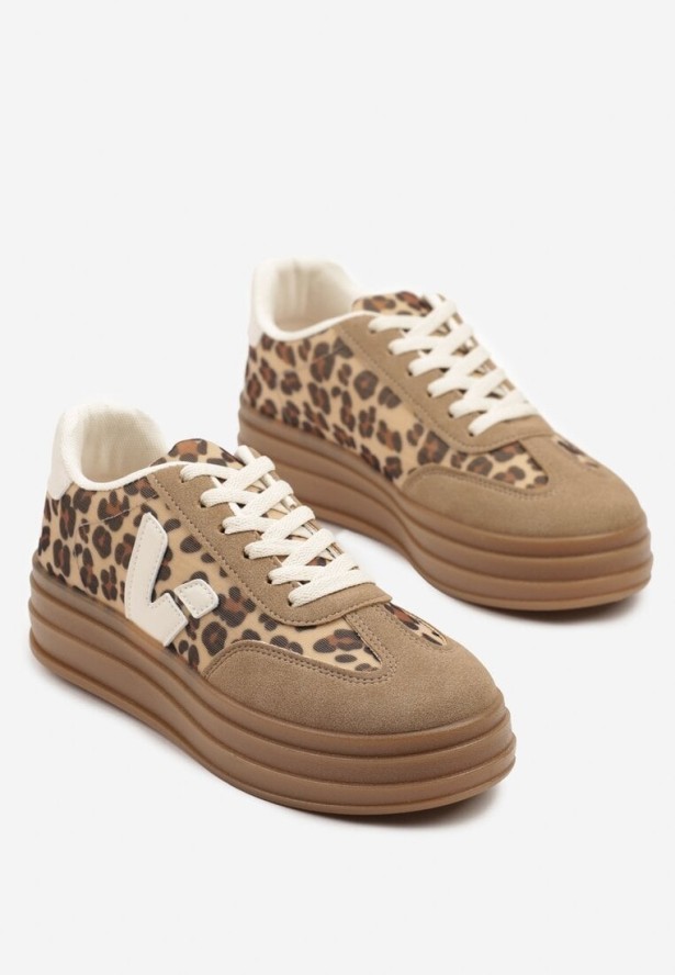 Beżowe Panterkowe Sneakersy w Stylu Tenisówek Ellienne