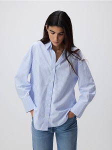 Bawełniana koszula w paski - jasnoniebieski
