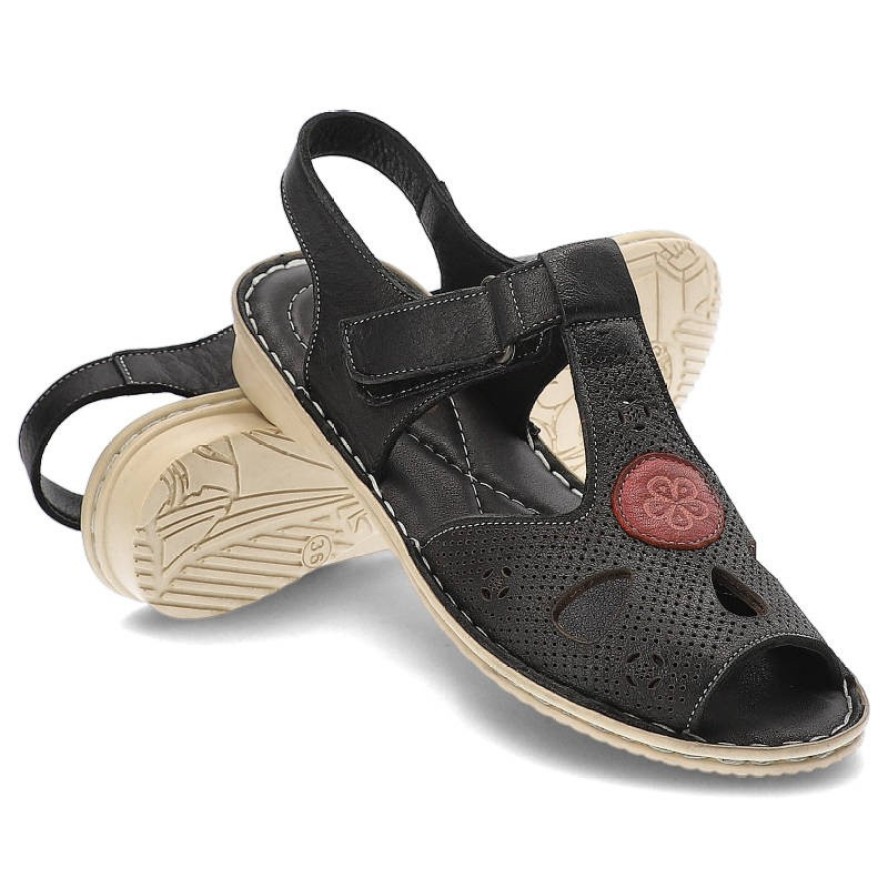 Czarne Sandały Lanqier Wygodne Skórzane Buty