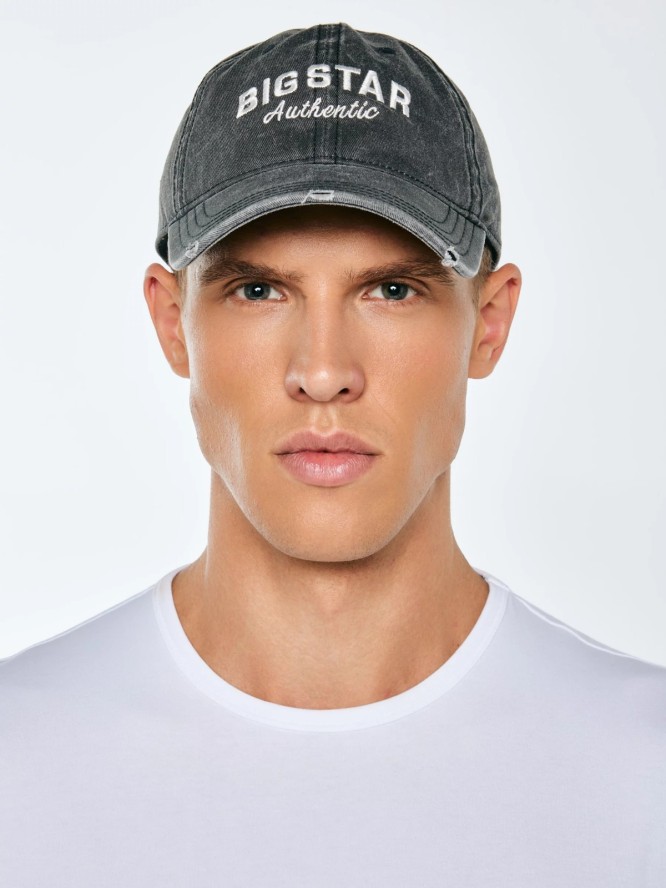 Czapka z daszkiem jeansowa z efektem postarzania czarna Densi 906