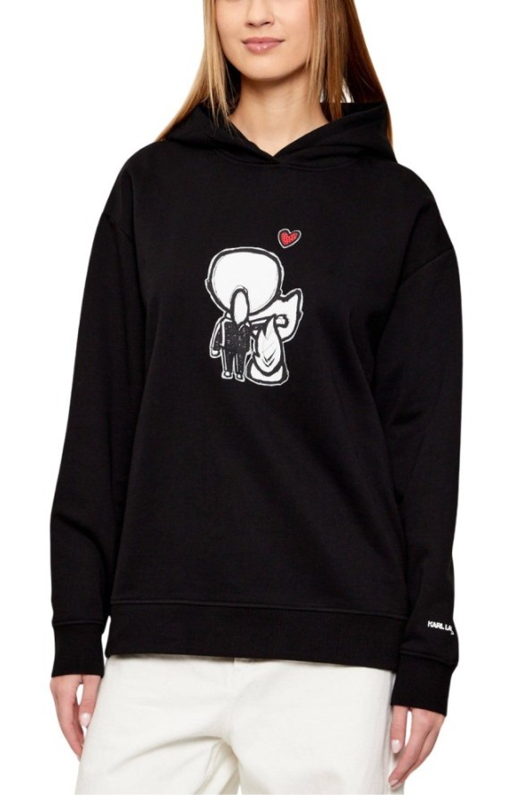 KARL LAGERFELD Czarna damska bluza z nadrukiem Ikon Valentine, Rozmiar M