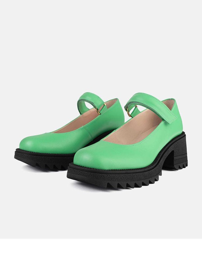 loft37 Skórzane czółenka w kolorze zielonym z paskiem rozmiar: 41